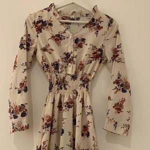 Long-Sleeved Floral Print Chiffon Dress